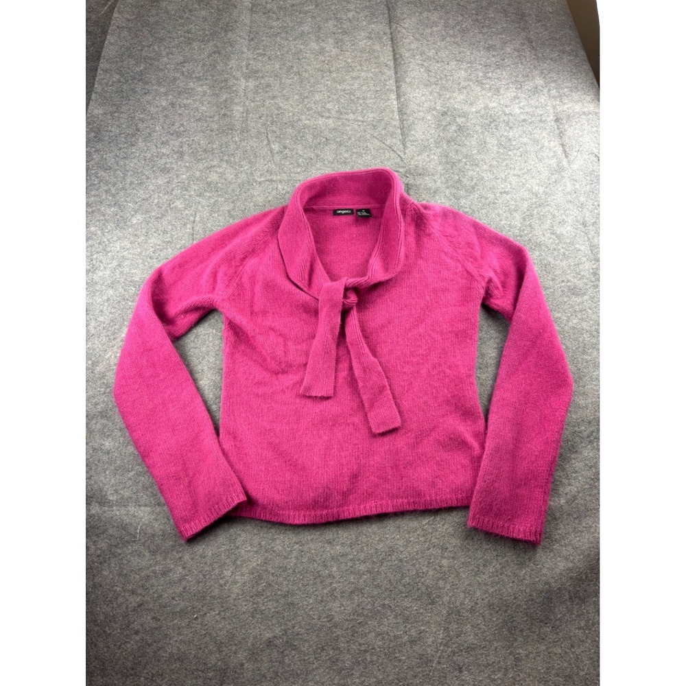 VTG Tangents Pink Angora Lambswool Tie Neck Shawl Collar Sweater Womens M Prep
